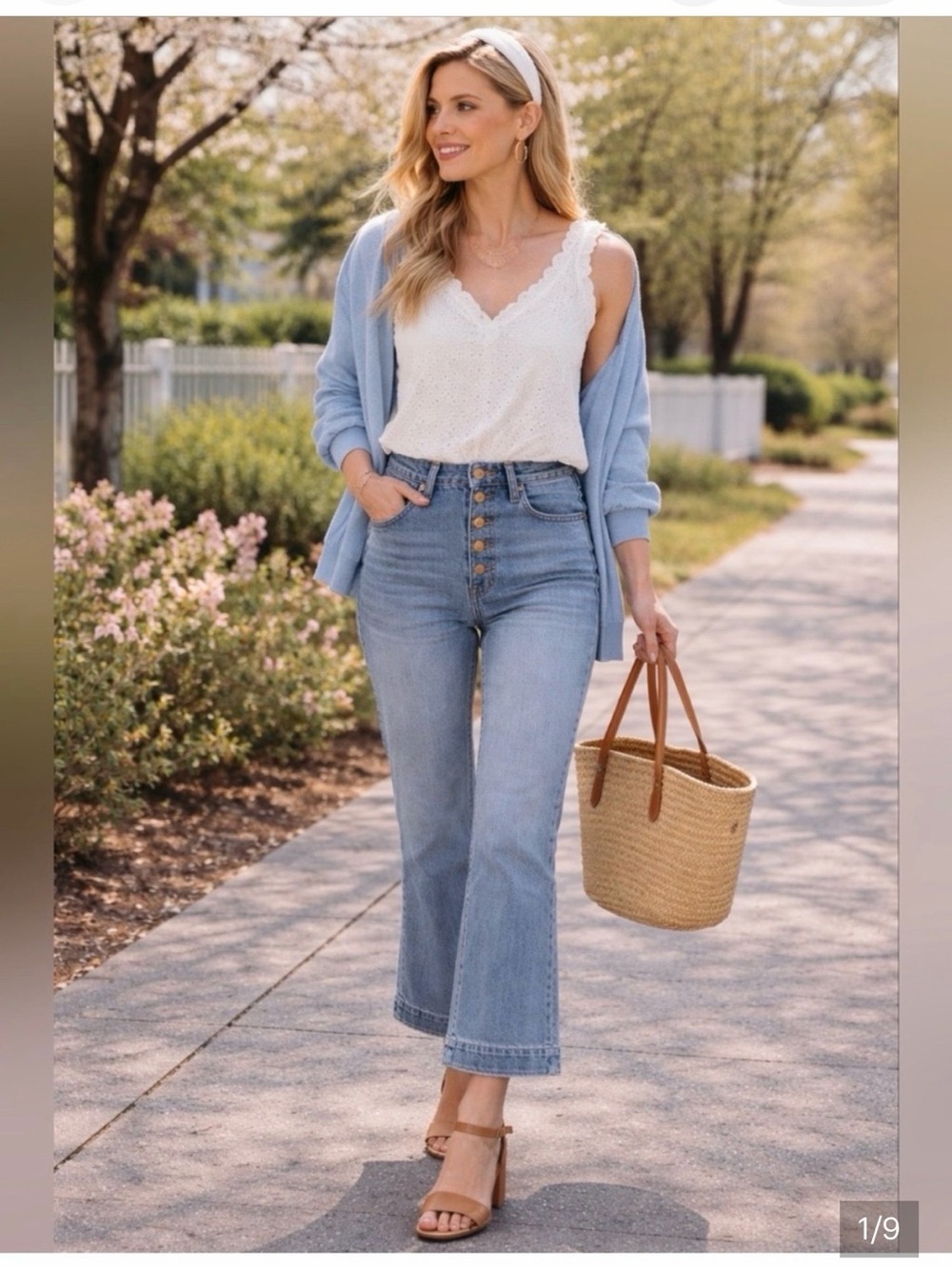 Cabi palm beach crop High-Rise Button-Fly Crop Flare Jeans - Light Blue
